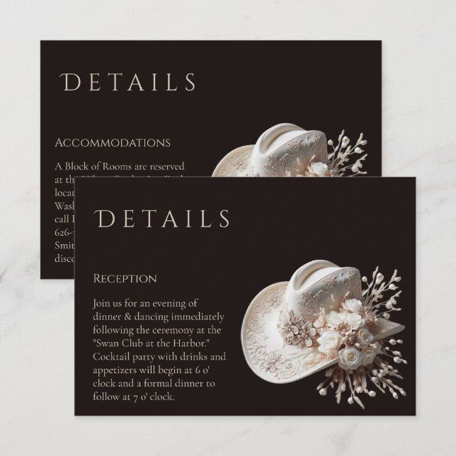 Cartão De Informações Chapéu branco com flores Detalhes do casamento (Frente/Verso)