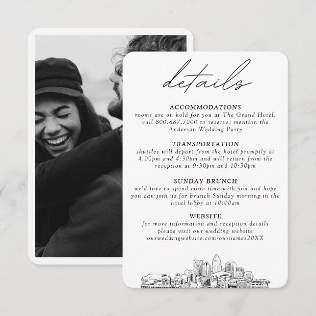 Cartão De Informações Charlotte Wedding Small Vertical Details (Frente/Verso)