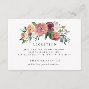 Cartão De Informações Charme Rústico Rosa Floral de Casamento Borgonha