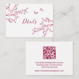 Cartão De Informações Cherry Blossom Pink White Wedding QR Code Details
