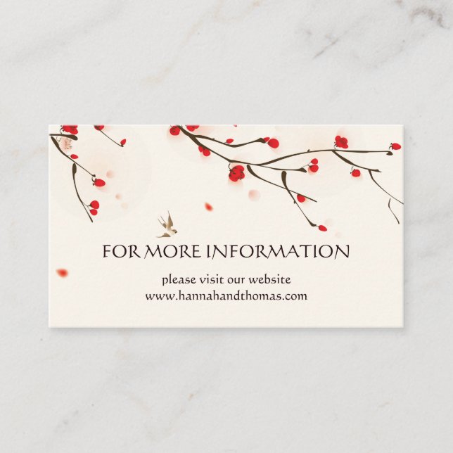 Cartão De Informações Cherry Blossoms Floral Wedding Information (Frente)