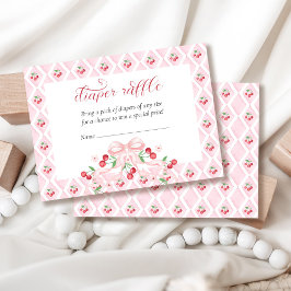 Cartão De Informações Cherry Pink Chá de fraldas Fralda Raffle