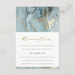 CARTÃO DE INFORMAÇÕES CHIC AQUA DUSKY BLUE DOURADO AGATE RECEPÇÃO DE C