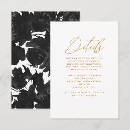 Cartão De Informações Chic Black Floral com Casamento Calliográfico