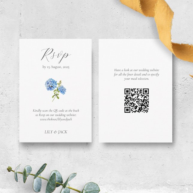 Cartão De Informações Chic Blue Floral Hydrangea Weding RSVP (Criador carregado)