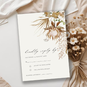 Cartão De Informações Chic Boho Protea Seca Palm Casamento Floral RSVP