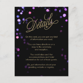 Cartão De Informações Chic Bokeh Luzes Negras e Casamento Dourado