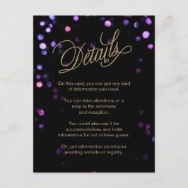 Cartão De Informações Chic Bokeh Luzes Negras e Casamento Dourado