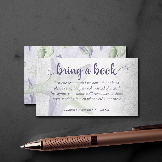 Cartão De Informações Chic costal | Fécula verde púrpura Traga um livro (Criador carregado)