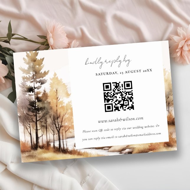 Cartão De Informações Chic Fall Autumn Paisagem Casamento QR Code RSVP (Criador carregado)