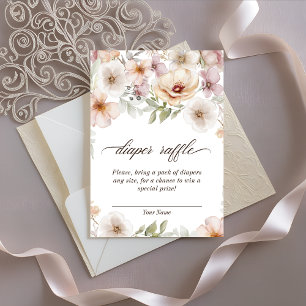 Cartão De Informações Chic Floral Baby in Bloom Watercolor Fralda Raffle