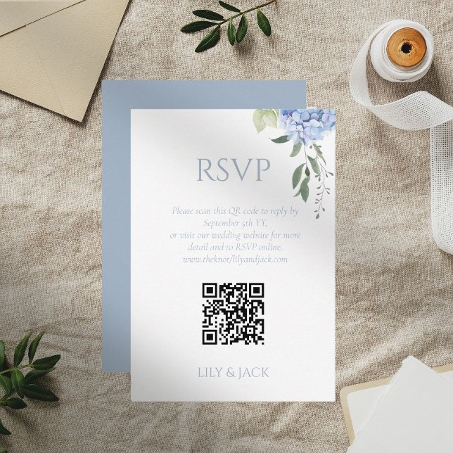 Cartão De Informações Chic Floral Dusty Blue Hydrangea Wedal RSVP (Criador carregado)
