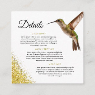 Cartão De Informações Chic Green Hummingbird e Dourado Casamento de Poei