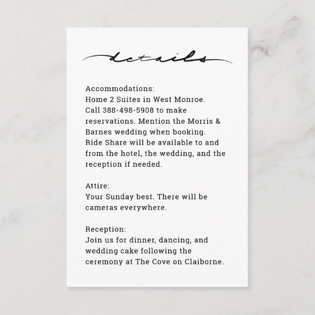 Cartão De Informações Chic Hand Lettered Enclosure Card (Frente)