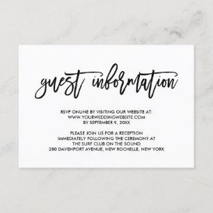Cartão De Informações Chic Hand Lettered Wedding Guest Information