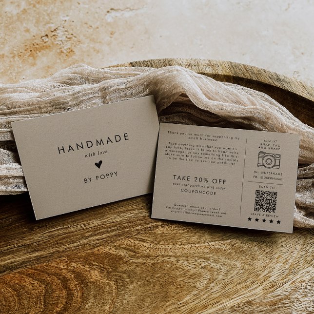 Cartão De Informações Chic Kraft Handmade with Love Obrigado Order (Criador carregado)