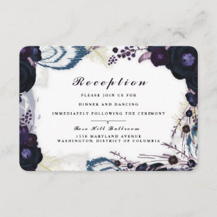 Cartão De Informações Chic Purple Floral Winter Reception Card