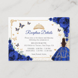 Cartão De Informações Chic Royal Blue Gold Quincenarea Reception Details