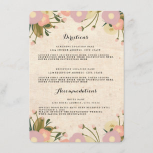 Cartão De Informações Chic Rustic Watercolor Floral Wedtions Diretions