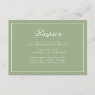 Cartão De Informações Chic Sage Green Monogram Script Wedding Reception