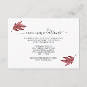 Cartão De Informações Chic Script Burgundy Leaf Informações De Casamento