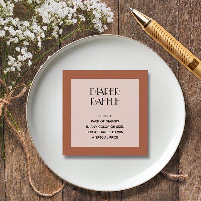 Cartão De Informações Chic Terracotta Fralda Raffle (Terracotta baby shower diaper raffle 2.5" square enclosure cards)