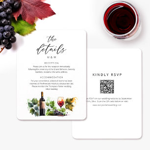 Cartão De Informações Chic Watercolor Script Winery Detalhes RSVP QR Cod