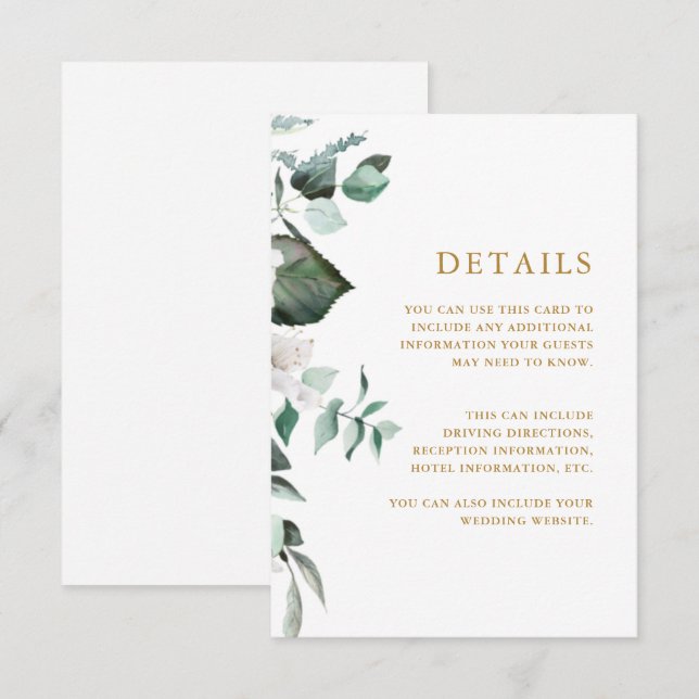 Cartão De Informações Chic White Floral Guest Information Enclosure Card (Frente/Verso)