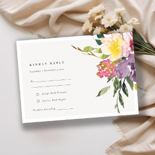 Cartão De Informações Chic Yellow Blush Burgundy Floral Casamento RSVP