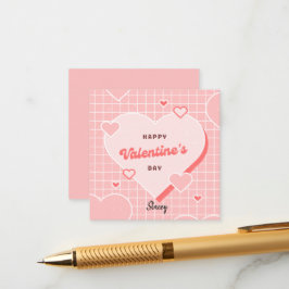 Cartão De Informações Children's Valentine Pink and White Grid Design