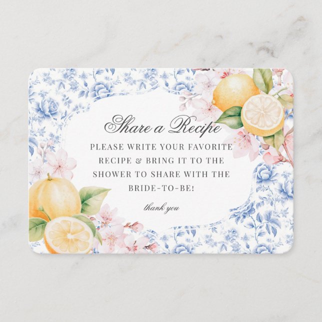 Cartão De Informações Chinoiserie Lemon Tea Chá de panela compartilha re (Frente)