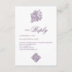 Cartão De Informações Chinoiserie Purple Buquê Victorian Wedtorian RSVP