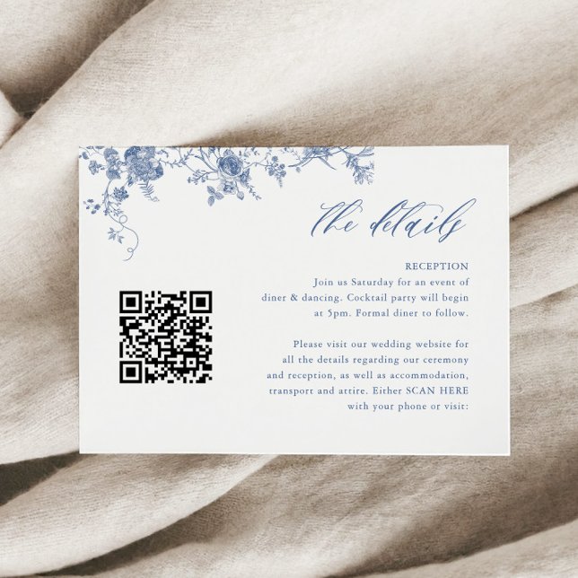 Cartão De Informações Chinoiserie Toile Dusty Blue Casamento QR (Criador carregado)