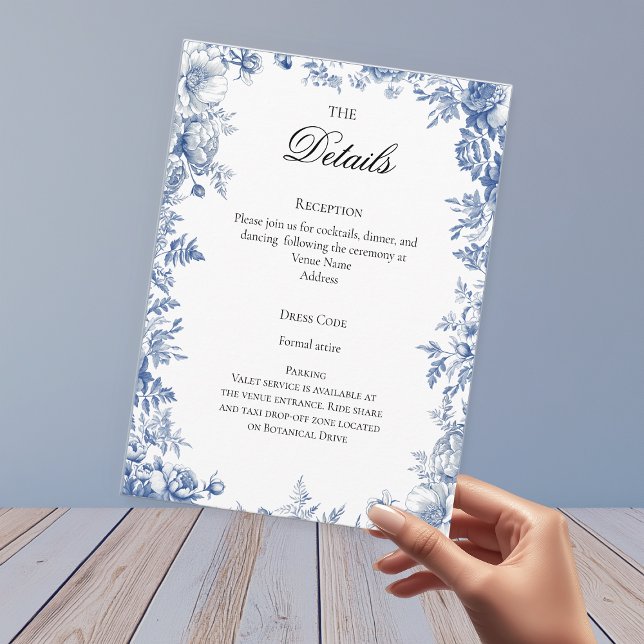 Cartão De Informações Chinoiserie Toile French Blue Wedding Details (Dusty Blue Toile Wedding Details Enclosure Card
)