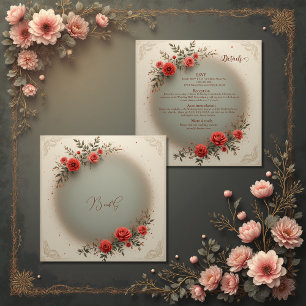 Cartão De Informações chique floral bege vintage rosa casamento tudo em