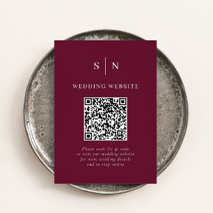 Cartão De Informações Chique Minimalista   Código QR Casamento Burgundy