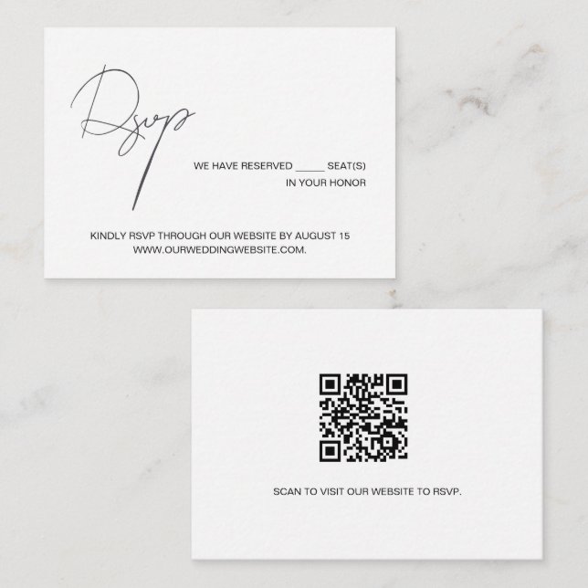Cartão De Informações Chique Minimalista código QR preto branco casament (Frente/Verso)