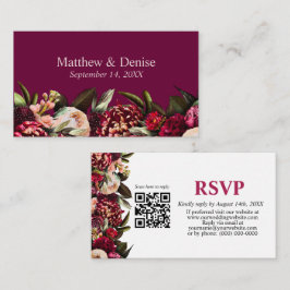 Cartão De Informações Chrysanthemum Elegante Burgundy RSVP Card Código Q