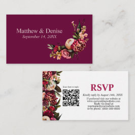 Cartão De Informações Chrysanthemum Elegante Burgundy RSVP Card Código Q