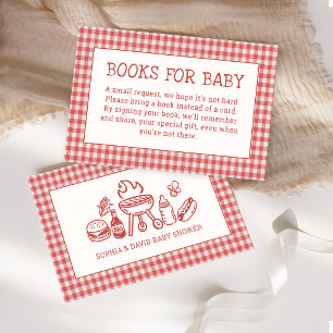Cartão De Informações Churrasco no quintal do Baby Q Baby Shower Livros