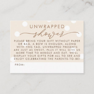 Cartão De Informações Chuva de Bebê Desembrulhada Bege e Branco