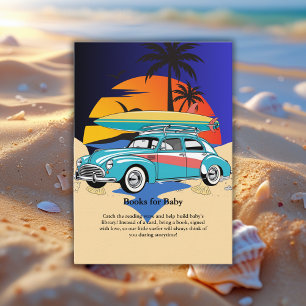 Cartão De Informações Chuva de Bebê do Carro Surfista Retro