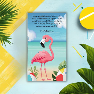Cartão De Informações Chuva de Bebê Flamingo Rosa de Verão na Praia