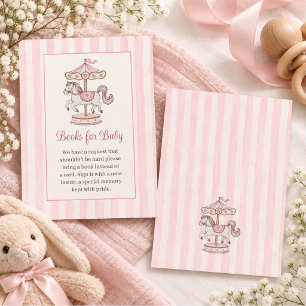 Cartão De Informações Chuva de Bebê Menina Listras de Aquarela Rosa Bege