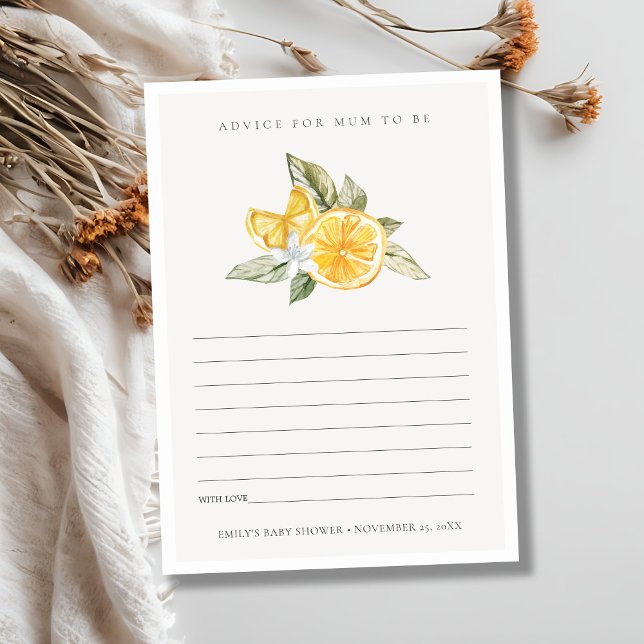 Cartão De Informações Chuva de Bebê Minimalista Limão para a Mamãe (Criador carregado)