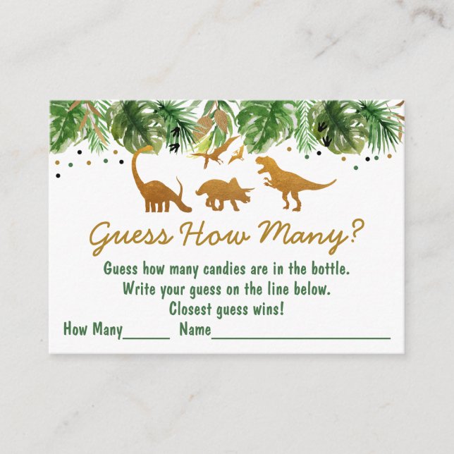 Cartão De Informações Chuva de Bebê - Safari de Dinossauros - Adivinhe Q (Frente)