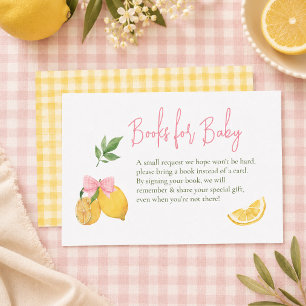 Cartão De Informações Chuva de bebê tema limão com laço rosa citrus