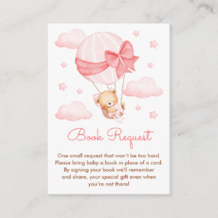 Cartão De Informações Chuva de Bebê Urso Menina Balão Rosa Livro Solicit