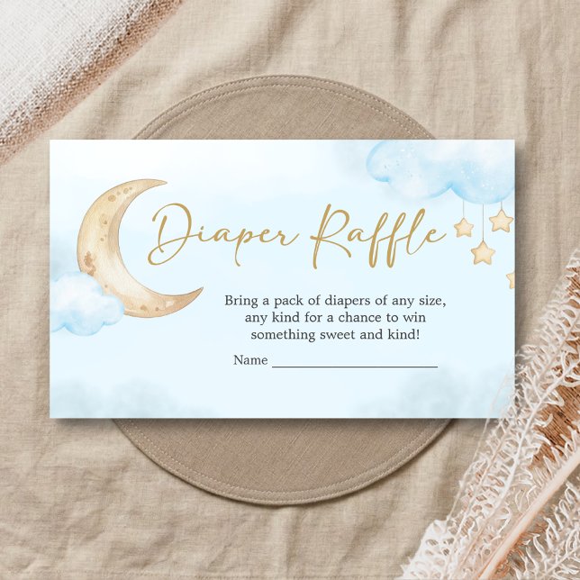 Cartão De Informações Chuva de Fraldas Azul Além da Lua Chá de Bebê (Over the Moon Baby Shower Diaper Raffle)