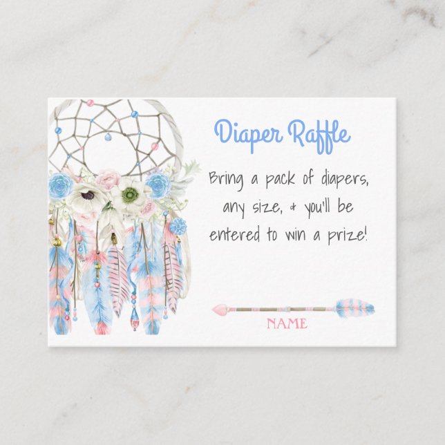 Cartão De Informações Chuva de Fraldas Boho Dream Catcher Baby Shower (Frente)